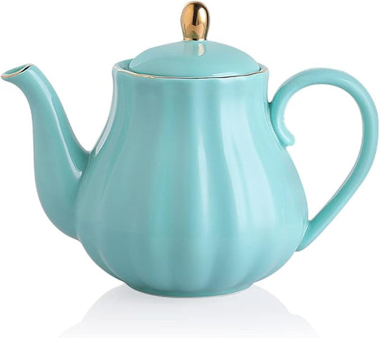 Sweejar Royal Teapot, Ceramic Tea Pot with Removable Stainless Steel Infuser, Blooming & Loose Leaf Teapot - 28 Ounce(Turquoise)