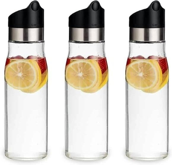 J&M DESIGN 3-Pack 28 OZ Glass Pitcher with lid Water Carafe Easy Twist Stainless Steel & Plastic Lid w/Removeable Strainer Juice Beverage Iced Tea Ice Coffee Milk Dishwasher Safe Container Bottle Jar
