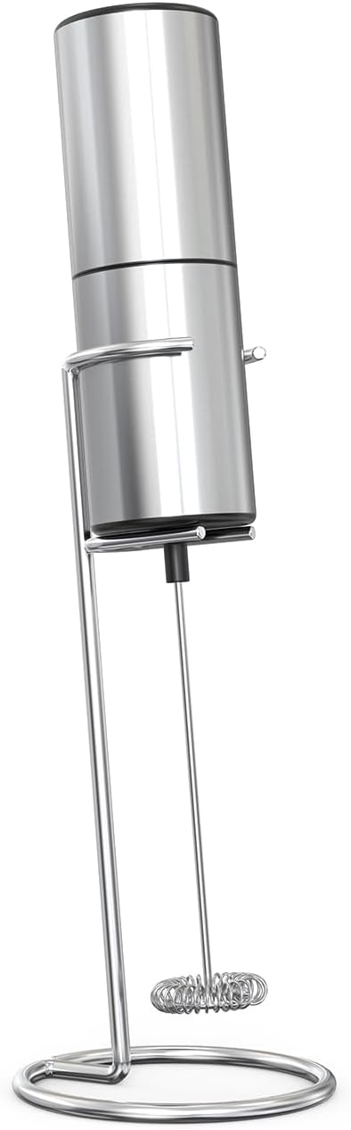 Electric Milk Frother Handheld, Stainless Steel Whisk for Coffee,Hot Chocolate,Matcha,Protein Powder,Mini Foam Maker with Stainless Steel body(Battery Operated with Stand)