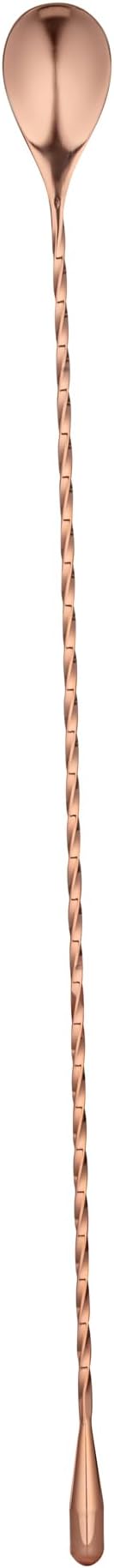 Restaurantware Bar Lux 16 Inch Bar Spoon 1 Corkscrew Handle Cocktail Stirrer Spoon - Long Commercial Copper-Plated Stainless Steel Cocktail Mixing Spoon For Stirring And Mixing