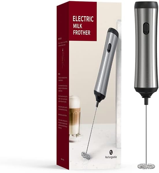 Kitchen small appliances Stainless Steel Rechargeable Milk Frother, Eco-Friendly Charging, Detachable Whisk for Lattes, Cappuccinos, Matcha, Hot Chocolate–Handheld Foam Maker with Metal Stand(Steel)
