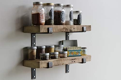 Urban Legacy Accent Shelves | Reclaimed Barn Plank | Set of 2 with Full Brackets (Natural 24" x 7" x 2")