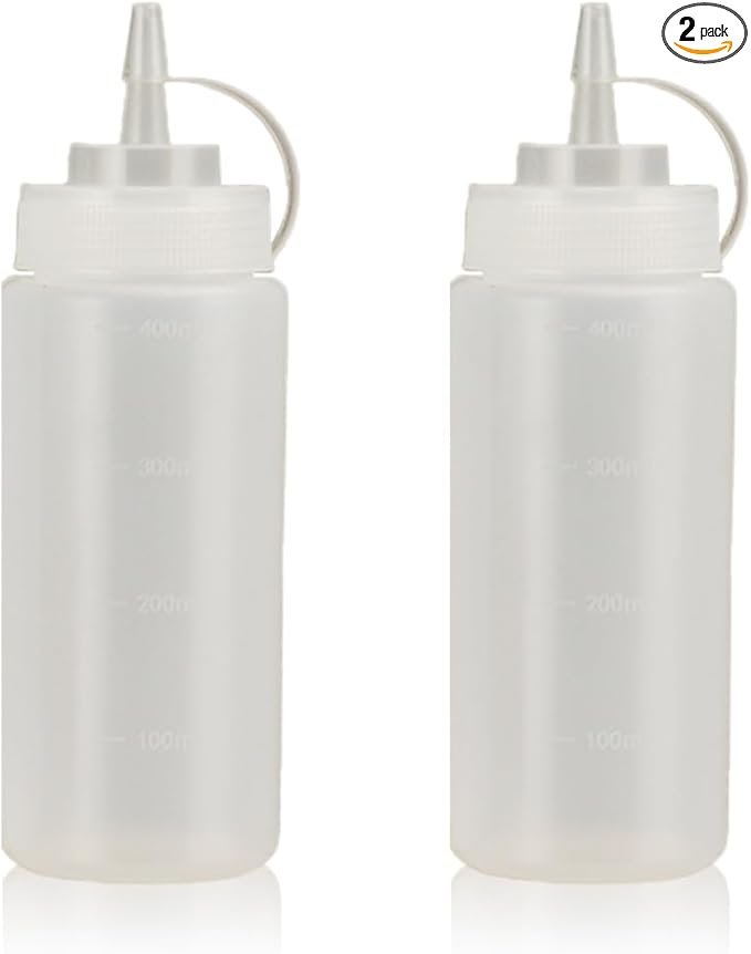 Squeeze Bottles for Sauces,Leak-Proof Condiment Dispenser, BPA-Free Kitchen Restaurant Squeeze Bottle Set with Wide Mouth for Ketchup, Mustard,Syrup,Dressings (White, 2Pack-16oz(400ml))
