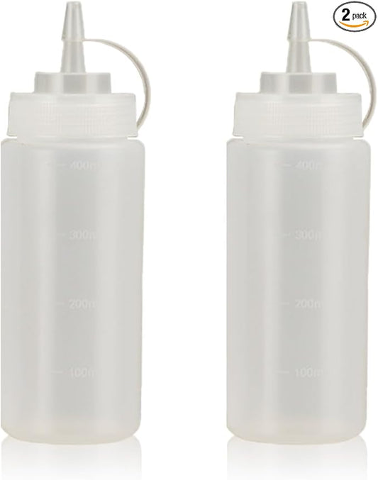 Squeeze Bottles for Sauces,Leak-Proof Condiment Dispenser, BPA-Free Kitchen Restaurant Squeeze Bottle Set with Wide Mouth for Ketchup, Mustard,Syrup,Dressings (White, 2Pack-16oz(400ml))
