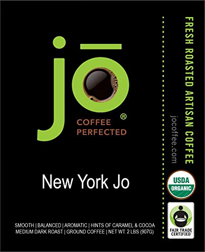 NEW YORK JO: 2 lb, Medium Dark Roast Organic Ground Coffee, Signature Blend, 100% Arabica Coffee, USDA Certified Organic, NON-GMO, Fair Trade Certified, Gluten Free, Gourmet Coffee from Jo Coffee®