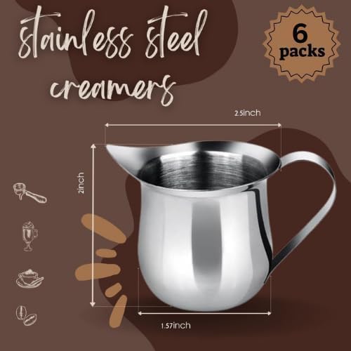 Set of 6-5oz - Stainless Steel Creamer Pitchers, Restaurant Milk Dispenser, Stainless Steel Coffee Creamer