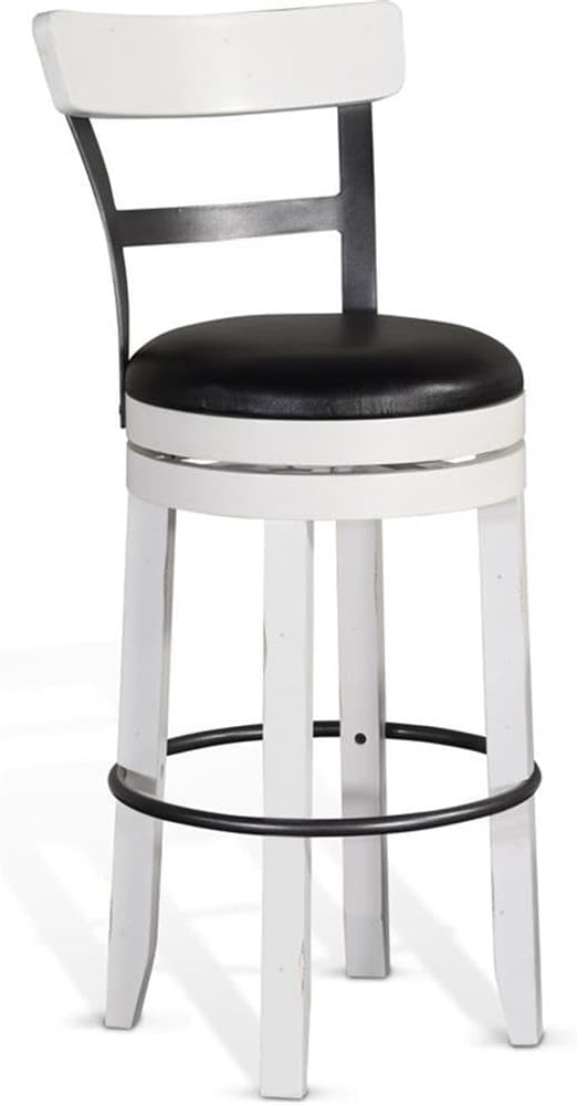 Pemberly Row Set of 3 White/Brown Wood Bar Unit and 2 Swivel Barstool with Back