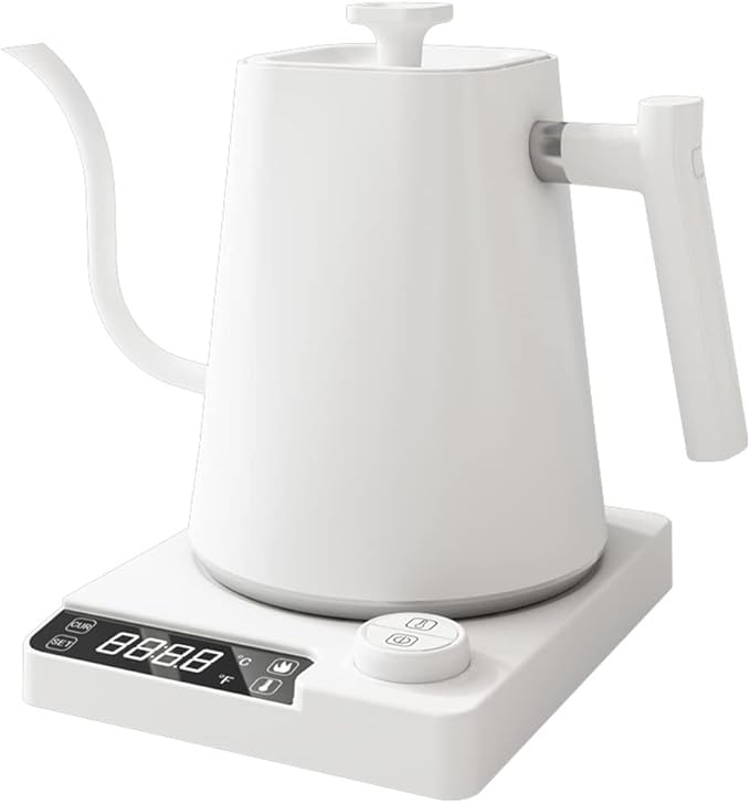 Smart Electric Kettle 1000ML Gooseneck Kettle With Temperature Control and 24H Keep Warm, 304 Stainless Steel Hot Water Kettle For White Tea, Coffee, Boiling Water (White)