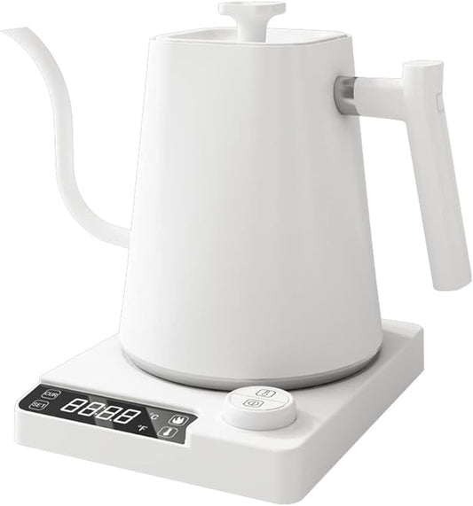 Smart Electric Kettle 1000ML Gooseneck Kettle With Temperature Control and 24H Keep Warm, 304 Stainless Steel Hot Water Kettle For White Tea, Coffee, Boiling Water (White)
