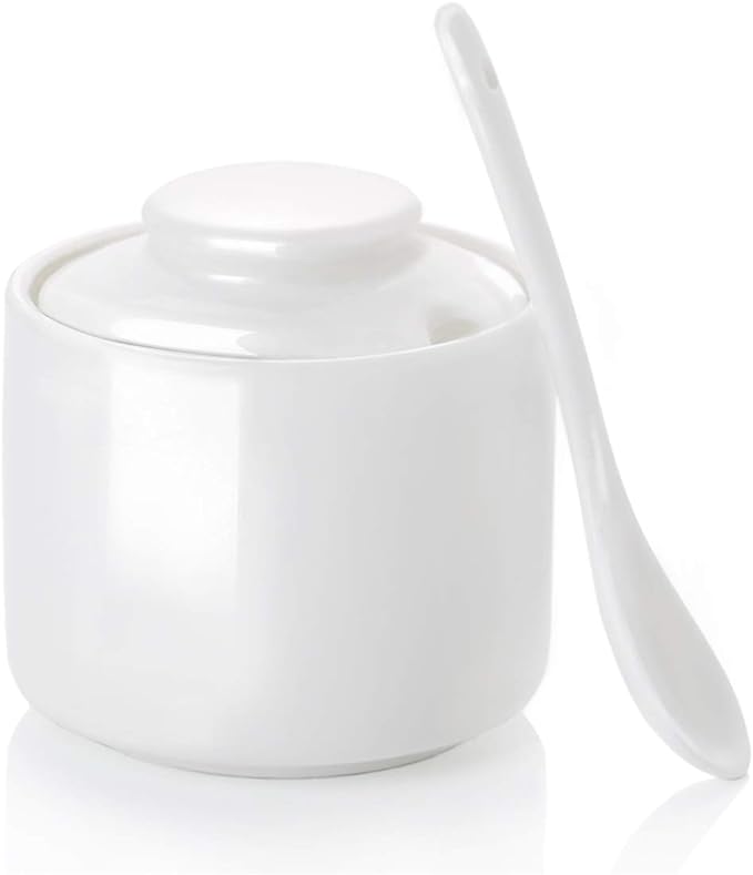 ONTUBE Ceramic Sugar Bowl with Lid and Spoon,Porcelain Seasoning Box Salt Bowl,8oz