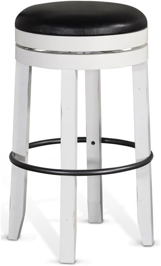 Pemberly Row Set of 3 Wood Bar Unit and 2 Backless Swivel Barstool - White/Brown
