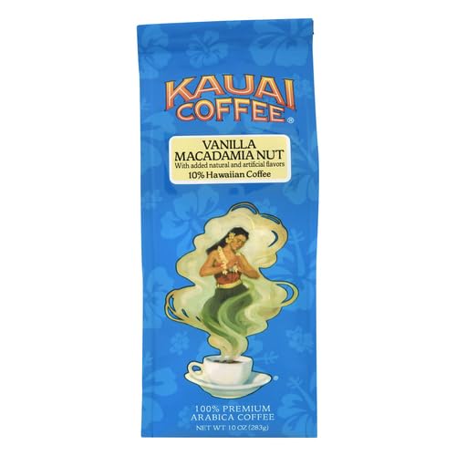 Kauai Coffee Ground Coffee – Smooth, Rich, Medium Roast – Slightly Sweet Nutty Flavor | Arabica, 10% Hawaiian with No Bitterness | Vanilla Macadamia Nut (Pack of 4)