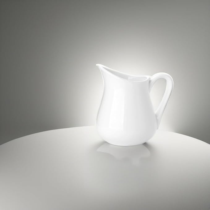 Nucookery 8 Oz Classic White Fine Porcelain Creamer with Handle,Small Creamer Pitcher For Sauces Salad Coffee Milk More,Microwave & Freezer Safe (8-Ounce, Set/1)