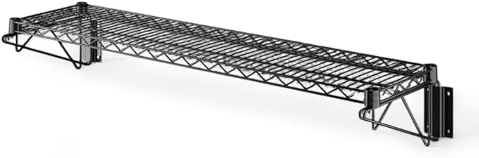14" x 48" Black Wall-Mounted Wire Shelf with Epoxy Coating, Heavy-Duty Steel Storage Rack, NSF Certified, Easy Installation, Open Wire Design for Kitchen, Garage, or Utility Storage
