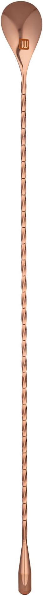Restaurantware Bar Lux 16 Inch Bar Spoon 1 Corkscrew Handle Cocktail Stirrer Spoon - Long Commercial Copper-Plated Stainless Steel Cocktail Mixing Spoon For Stirring And Mixing