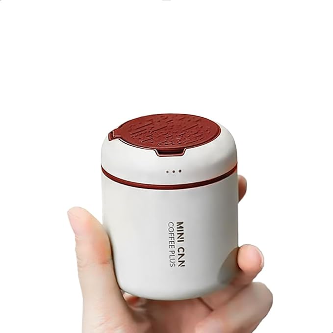 watchget Portable Mini Airtight Coffee Canister - Stainless Steel Coffee Bean Storage with One-way Exhaust Valve for Ground Coffee & Tea, 1oz/30g Capacity, Geometric Pattern Grey &Red