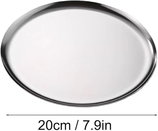 Serving Trays 7.9in Stainless Steel Decorative Tray Round Dessert Trays for Kitchen Wedding Party Light Silver