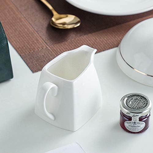 Sizikato Delicate Porcelain Pure White Creamer Pitcher with Handle, 8 Oz