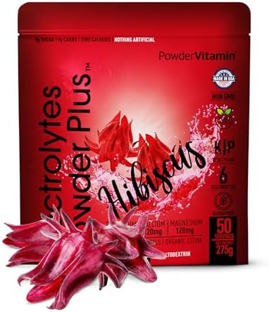 Electrolytes Powder Plus (50 Servings), 0 Calorie Keto, 0 Sugar, No Maltodextrin,1000mg Potassium,120mg Calcium,120mg Magnesium, Hydration Powder (50 Servings, Hibiscus)
