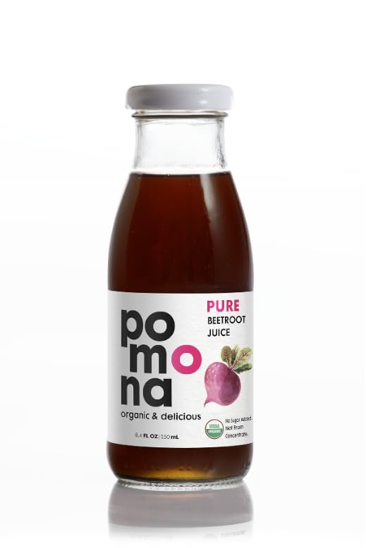 Pomona Organic Cold Pressed Beet Juice – No Sugar, Glass Bottles, 8.4 oz (12 Pack)