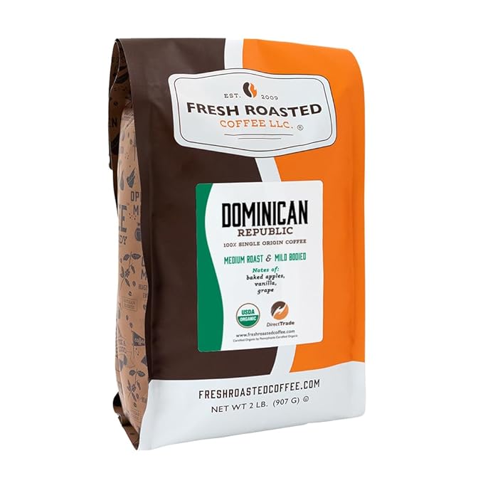Fresh Roasted Coffee, Organic Dominican Republic | USDA Organic, Direct Trade, Kosher | Medium Roast 2 lb (32 oz) Whole Bean