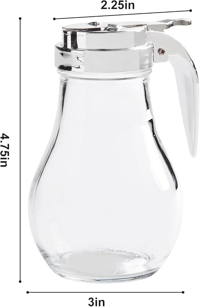 6 Oz. (Ounce) Glass Bulb Jar Syrup Dispenser, Sugar Dispenser, Retracting Spout, Dispensing Thumb-Lever, Pancake House Style (2)