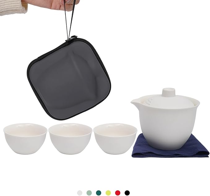 Porcelain Chinese Gongfu Tea Sets for Adults Portable Kungfu Teapot and Cup Set Small Ceramic Tea Party Set Travel Teaset with Lid for Home Gifting Outdoor and Office (White)