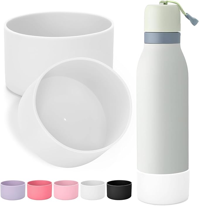 Mity rain 2PCS Silicone Boot for Owala FreeSip Twist Water Bottle, Anti-Slip, Noise-Reducing,Prevents Scratches (18 oz White)