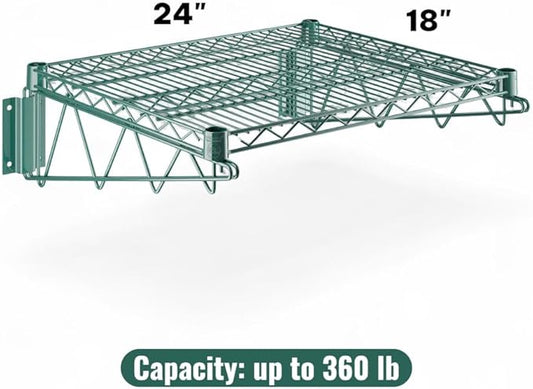 18" x 24" Green Wall-Mounted Wire Shelf with Epoxy Coating, Heavy-Duty Steel Storage Rack, NSF Certified, Easy Installation, Open Wire Design for Kitchen, Garage, or Utility Storage