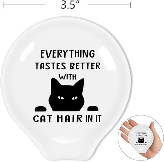 Funny Black Cat Coffee Spoon Rest-Cute Black Kitten Ceramic Coffee Spoon Holder-Gifts for Cat Lovers