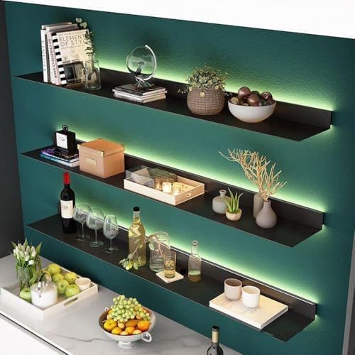 LED Floating Wall Shelves - Metal Display Storage, Wall-Mounted Steel Plate Shelves for Home, Office, Commercial Spaces, Bars - 100x20x6CM