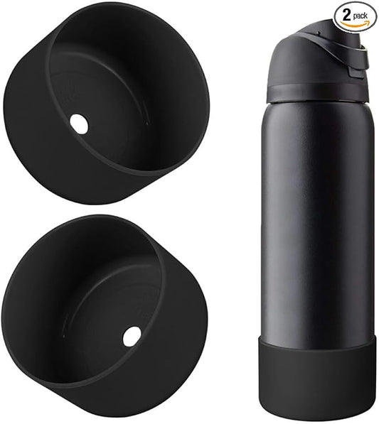 2PCS Silicone Water Bottle Boot, Compatible with Owala 24oz 32oz 40oz, Protective Anti-Scratch & Anti-Dent No Noise Sleeve Cover for FreeSip/Twist/Flip Water Bottles (Very Very Dark, 32oz)