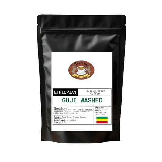 Ethiopian Guji Washed Green Coffee Beans – Unroasted Specialty Grade Heirloom Arabica | Bright, Clean & Floral Profile | High-Altitude Grown | Home Roasting | 5lb/80 Ounces