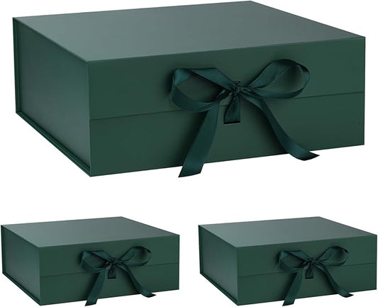 OEMVALATY Green Gift Box,16x16x6 Inches Gift Boxes with Lids for Presents with Magnetic Closure and Ribbon for Wedding,Storage,Birthday(3-Pack)