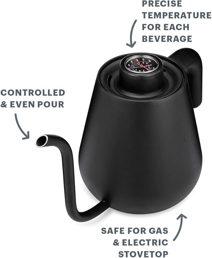 Soma Stainless Steel Gooseneck Coffee & Tea Kettle, Black, 1 Liter, Stovetop