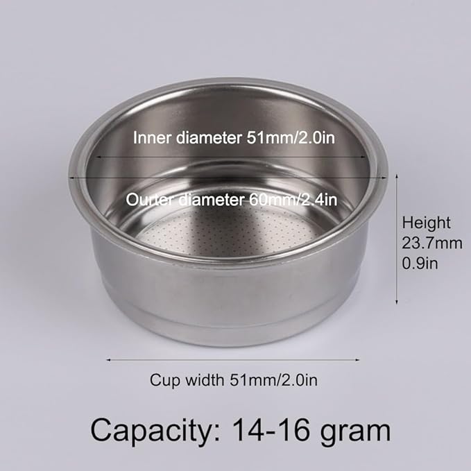 51mm Non Pressurized Filter Basket, Double Cup Sieve for 51mm Portafilter, 16 Grams of Powder Capacity - Holes Diameter 0.3mm * 500