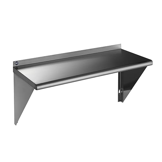 ROCKPOINT Stainless Steel Shelf 18 x 36 Inches 350lb, NSF Metal Commercial Shelves Wall Mount Floating Shelving with Backsplash for Restaurant, Kitchen, Home and Hotel, Silver