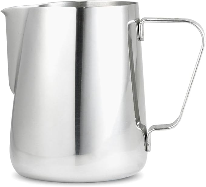Barista Basics 20 Oz Silver Stainless Steel Milk Frother Pitcher, Steaming Pitcher for Latte Art, Food-Grade/w Measurements