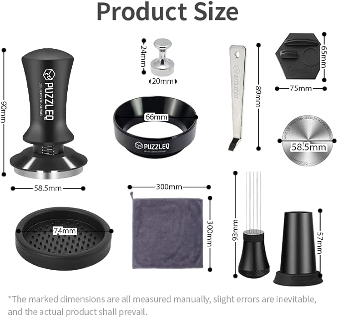 9 Pcs 58mm Espresso Accessories Kit, Spring Loaded Calibrated Tamper,mat，WDT Tool，Dosing Funnel，Puck Screen kit，Basket Removal Tool ，Cleaning ClothSet,Fits 58mm Espresso Coffee Machines(58MM)