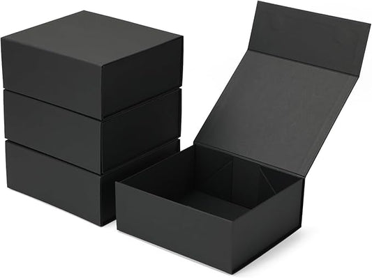 Ditwis 4 Pack 7.8x7x3.1 Inches Gift Boxes with Magnetic Closure Lids, Black Magnetic Box for Wedding, Groomsmen Bridesmaid Proposal, Birthdays, Mother's Day