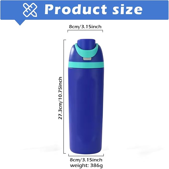 DUTHINGS Insulated Stainless Steel Water Bottle with Straw, 24 oz – Leakproof, BPA-Free Reusable Sports & Travel Bottle with Replacement Straw and Cleaning Brush (Blue)