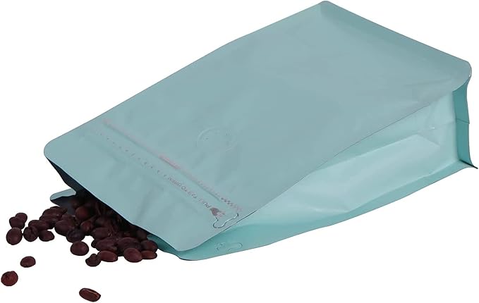 REMTAP Coffee Bags with Valve(100pcs,16oz) Tiffany Blue High Barrier Aluminumed Foil Flat Bottom Standing Coffee Beans Storage Bags,Reusable Heat Sealable Side Zipper Pouches for Home or Store