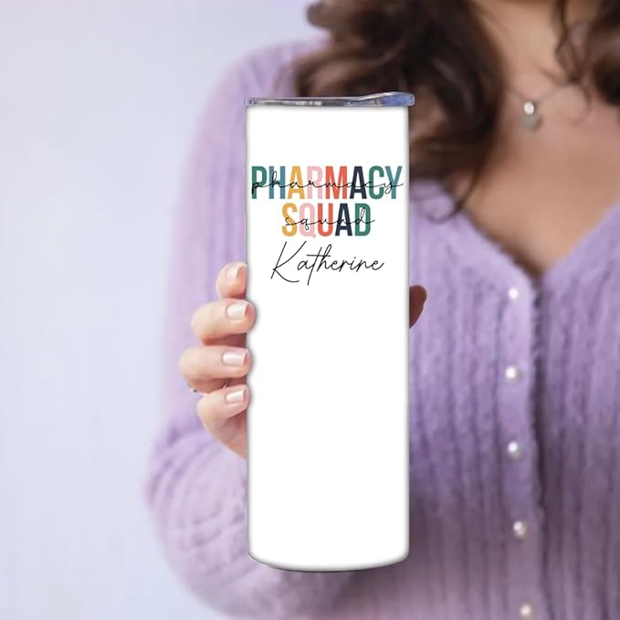 Pharmacy Skinny 20oz Personalized Tumbler, Sublimated Tumbler for PharmD With Lid, Stainless Steel Birthday Mug With Lid for Future Pharmacist, Gift for Office, Vacuum Insulated Gift for Retired Pharm