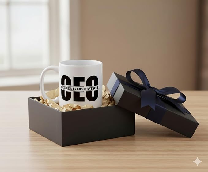 THE CEO Stylish Coffee Mug for Coffee Lovers - Premium Boss Mug with Gloss Finish - Premium Ceramic, Microwave Safe, 11oz Gift Mugs - Conquer Every Obstacle CEO (White)