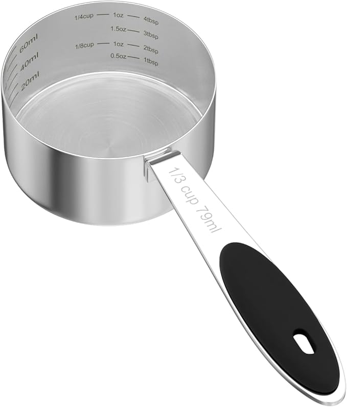 LEIFENY 1PCS 1/3CUP(79ml) Dog Cat Food Scoop, Stainless Steel Measuring Cup, Metal Pet Scooper with Inner Precision Scale Measurement
