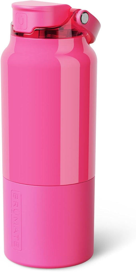 BrüMate Rise 35oz Water Bottle With 100% Leakproof Covered Silicone Straw | Insulated Stainless Steel Water Bottle With Removable Straw | Fast Flow | Soft Sip Silicone Spout | BPA-Free (Neon Pink)