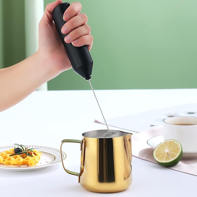 Milk Frothing Pitcher 12oz - 350ml, Kyraton Stainless Steel Espresso Steaming Pitchers with Decorating Pen,Milk Coffee Frother Cups Cappuccino Latte Art Barista Steam Pitchers Milk Jug Cup (Gold)