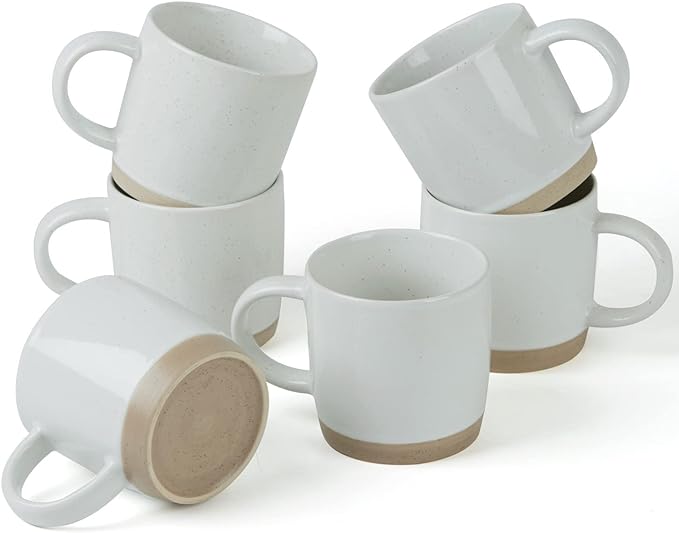 famiware Coffee Mugs for 6, 13 oz Mug Set, Dringking Cup with Handle for Coffee, Tea, Cocoa, Milk, Milkyway serise, White