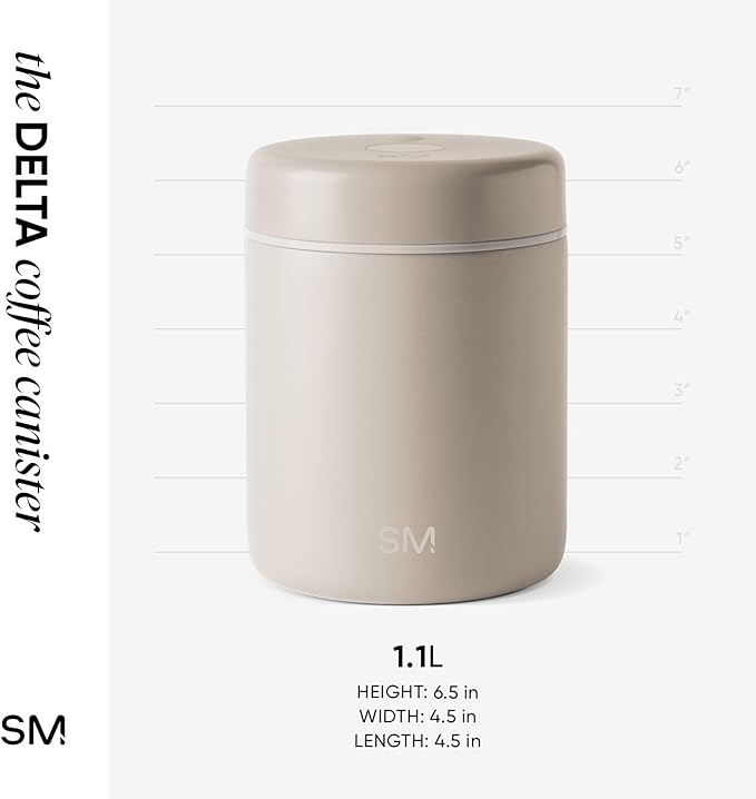 Simple Modern Delta Coffee Canister | Airtight Vacuum Seal with Auto-Reseal Technology | Ceramic Lined Stainless Steel Container for Coffee Grounds, Beans, Tea | 1.1L, Almond Birch Mix