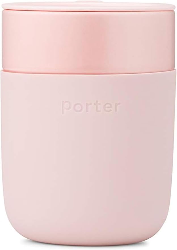 W&P Porter Travel Coffee Mug with Protective Silicone Sleeve | 12 Ounce Blush | Reusable Cup for Coffee or Tea | Portable Ceramic Mug with BPA-Free Press-Fit Lid | Dishwasher Safe | On-the-Go